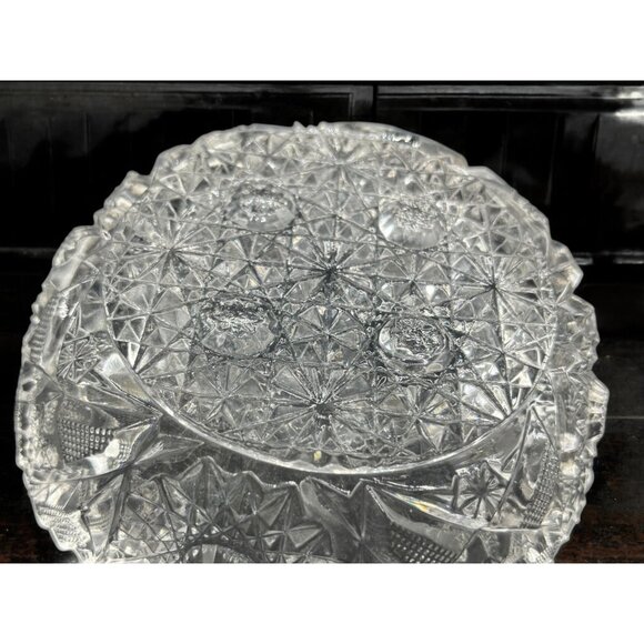 2 Vintage Eapg Crystal Clear Glass Nappy Dish Saw tooth edge Deep Cut - Picture 12 of 13